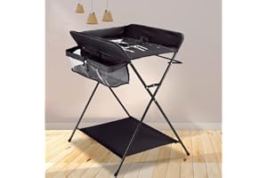 Qussse Babyskötkombi, mobilt skötbord med förvaringsfack, vikbart skötbord med säkerhetsbä , för barnets ålder från 0–12 månader, utrymmesbesparande och stabilt, 80 x 63 x 96 cm