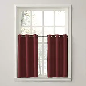 No. 918 Montego Grommet Textured Kitchen Curtain Tier Pair, 56 x 24, Wine Red