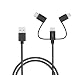 Produktbild iHaper A001 3-in-1 Ladekabel Nylon 1M Sync-Kabel (Lightning MicroUSB Type-C Anschluss, Apple MFi Zertifiziert, 480 Mbps, Schnellladekabel für iPhone iPad Samsung Huawei Sony) schwarz