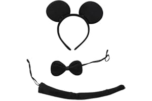 BOBOZHONG Set Costume Animale - Orecchie, Coda e Fiocco per Feste e Carnivali (Topolino Nero)