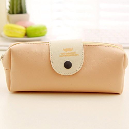 Pencils Holder,GOODCULLER Leather Cosmetic Makeup Bag Pen Pencil Stationery Case Zipper Pouch Box (Beige)