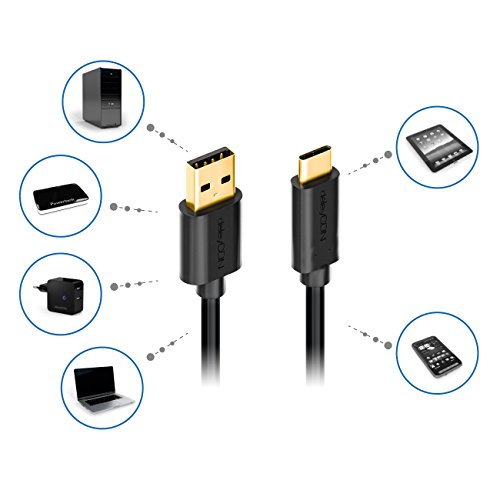 deleyCON 2m USB Kabel / Stecker Typ 3.1 / C auf A / USB 2.0 Speed / Ladekabel Datenkabel / für z.B. Smartphone / PC / Notebook / Ladegerät – Schwarz - 5