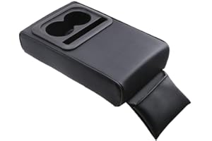 YlRNhe Car Armrest Cushion, Universal Car Center Console Armrest Pillow Memory Foam PU Leather with Cup Holders & Storage Pocket, Center Console Storage Box Organizer Car Interior Accessories (black)