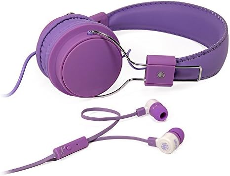 MQbix MQHT470PUR 2-In-1 Combo Pack EarFoam Plus High Performance In-Ear Earphones with Built-In Mic and Deep Bass Stereo Headphones, Purple