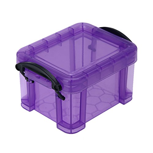 Amazingdeal365 Plastic Storage Box with Lid and Handles, Stackable Mini Storage Box Desktop Container Box for Stationery, Earpiece, Charging Cable, Cosmetics, Jewelry (Purple)