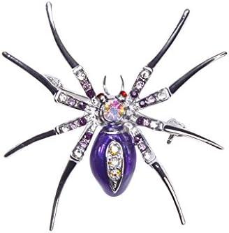 BaosityShiny Rhinestone Spider Clip Pin Brooch Halloween Party Costume Jewelry Fancy Unisex Accesspries - Purple