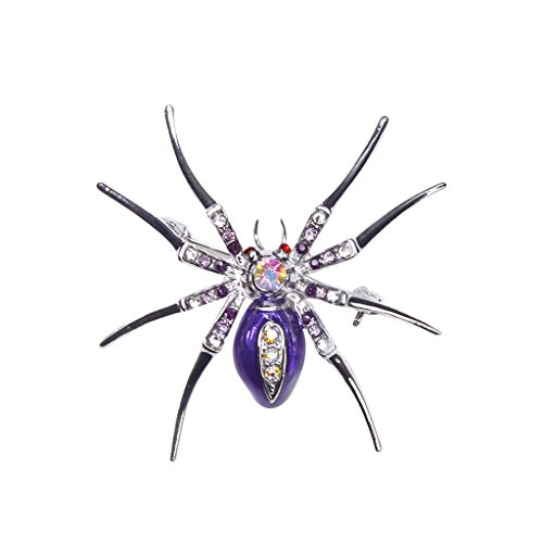 BaosityShiny Rhinestone Spider Clip Pin Brooch Halloween Party Costume Jewelry Fancy Unisex Accesspries - Purple