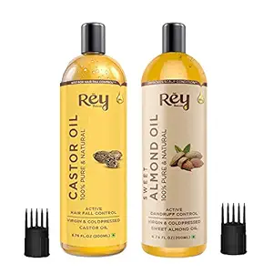 Rey Naturals Cold Pressed Castor Oil & Sweet Almond Oil - for hair & skin - 200ml + 200ml