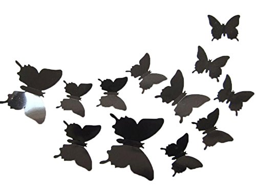 Da.Wa 12 Stück Schmetterling Wandaufkleber 3D Butterfly Wall Tattoo Wall Sticker Wall Decoration with Adhesive Spots for Attaching,Set of 12,Schwarz