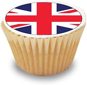 15 x Great Britain / UK / Union Jack Flag / Union Jack Cupcake Toppers - Pre-Cut Round Cupcake Topper Premium Quality Icing Sheet