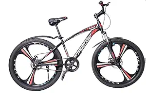 TRUELINE Alpha Meg Wheel Front Suspension Dual Disc Unisex 26T Mountain Bike (Single Speed, Black) Frame: 17 Inches