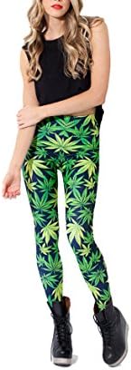 SOTW Women's Funky Digital Print Design Graphic Stretch Footless Fashion Leggings, Marijuana