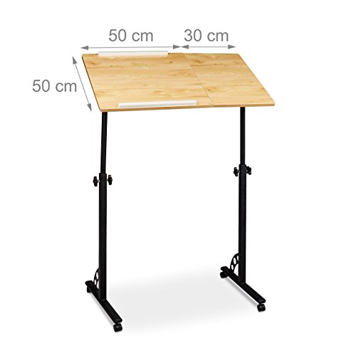 Relaxdays Laptoptisch groß höhenverstellbar H x B x T: 110 x 80 x 50 cm Mobiles Rednerpult mit Rollen zum Bremsen für Notebook mit Ablage für Beamer, große Laptops, Mäuse etc. Eiche (natur) - 4