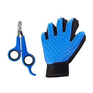 Emily Pets Combo of Glove with Professional Pet Nail Clipper Scissor Cutter for Dog Cat Claw Bird Guinea Pigs Puppies Rabbits Ferrets Animal Grooming Stainless Steel Trimmer for Small Pets (Blue)