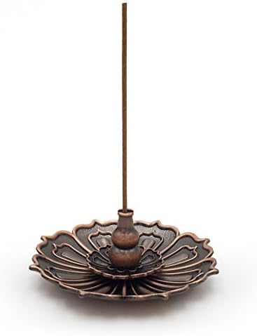 FOWOS Incense Burner Holder For Stick and Coil Incense Stick -Buddhist Water Lily Plate (9 Holes Red Copper)