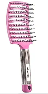 Alexvyan Detangling Hair Scalp Massage Comb Brush with Nylon Bristle For Wet Curly Hair - Salon Hair Dressing Styling Tools For Women Girls - Pink