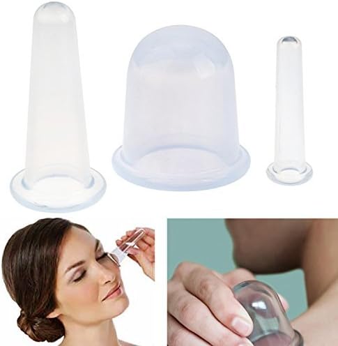 Set of 3pcs Silicone Cupping Tools With 1pc Body Deep Tissue Massage For Removing Cellulit,e Weight Reduction And 2pcs Face And Neck Massage For Collagen Stimulation, Wrinkles Removal By VAGA
