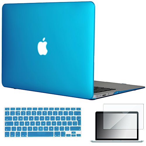 Topideal Schutzhülle, 3 in 1 Gummierte Matte, Seidenmatten, Satins, keramische Elemente, Schutzhülle für MacBook Air 33,8 cm (Modell: A1369 und A1466) + Tastatur-Cover + Displayschutzfolie aqua blue EU/UK Keyboard Version