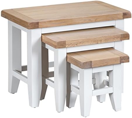Taunton White Painted Compact Nest of 3 Tables with Lime wash Oak Tops