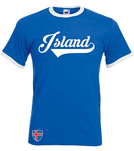 Island – Ringer Retro TS – blau – EM 2016 T-Shirt Trikot Look Iceland (XL)