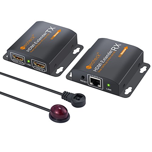 Neoteck 60m HDMI Extender mit 2 Port HDMI Splitter und IR Verlängerung HDMI loop-out für lokale Display 1080P Full HD HDMI Repeater Ethernet Netzwerk Extender über einziges RJ45 Cat6A Cat7 Kabel für Sky HD Box Laptop PC DVD PS4