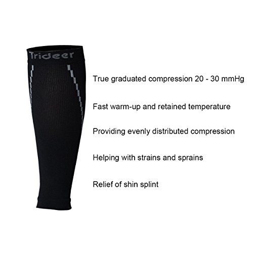 (Paar)Trideer Waden Kompression/Waden Kompressionsstrumpf/Wadenbandage/Fußlose Kompressionsstrümpfe sport ohne Fuss/Beinlinge Kompression/Calf Compression Sleeve/Compressport Socke Calf/Calf Kompressionsunterstützung/Hochwertige Kompression für Fußgelenk bis zur Wade unterstützt, Kompressionsbeinlinge, Base Layer Legwarmers, Calf Tube, Calf Guard, WÄHREND des Laufen Radfahren, Triathlon, Fitness, Athletik und für Flugreisen – für Läufer/Männer/Herren und Frauen/Damen(Schwarz) - 4