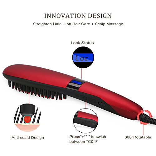 Segbeauty® Haarglätter Keramik Haarbürste, Instant Heizung Haarglättung, Anion Haarpflege Natürliche Haar Styles, Anti Verbrühen Hitzeschutz Bügeleisen, Auto Abschalten Begradigen Kamm - 5