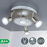 Der 4 flammige Deckenstrahler erhellt Wohnzimmer, Küche, Flur und Kinderzimmer mit 4 GU10 Leuchten, die zu je 250 Lumen und 3000 Kelvin ausreichend warm-weißes Licht spenden und mitgeliefert werden.