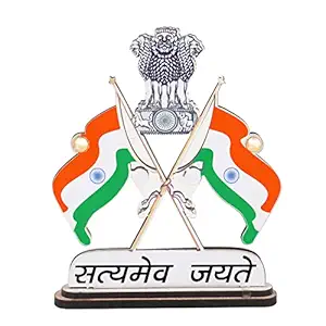 AllExtreme EXIF04 Indian Flag With Satyameva Jayate Symbol For Office Desk, Table & Room Universal Showpiece Emblem Car Dashboard Decoration