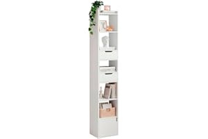 Marctani Libreria Estanteria Blanca con 6 Niveles y 3 Cajones - Estanteria Libros de Madera MDF - Libreria Estrecha y Alta con Almacenaje para Dormitorio, Salon, Baño. Book Shelf 33 x 24 x 181 cm