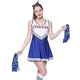 Anladia Cheerleader Kostuem Uniform Cheerleading Cheer Leader Minirock GOGO Damen Maedchen mit 2 Pompoms Karneval Kostuem