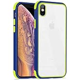 Ehr. iPhone XS Max Uyumlu K&ouml;şe Korumalı Yanları Renkli Arkası Şeffaf Silikon Kılıf (Mavi, iPhone XS Max)