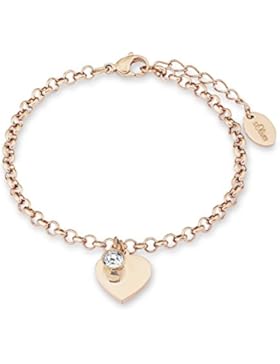 s.Oliver Damen-Armband 17+3 cm verstellbar mit Herz-Anhänger (gravierbar) Edelstahl mit Swarovski Kristall weiß