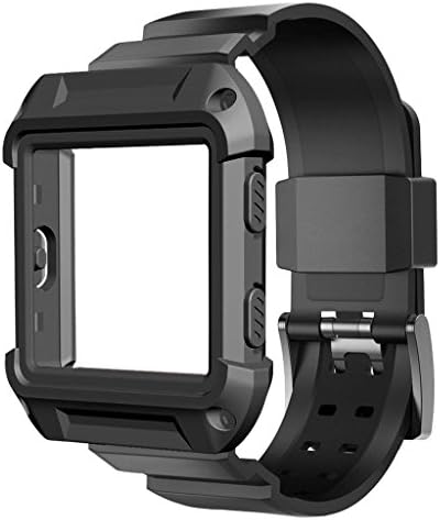 Dustproof Soft Silicone Sports Watch Band Strap Replacement Wristband Bracelet Band with Full Body Rugged Protective Frame Case Cover for Fitbit Blaze Smart Fitness Watch (Black)