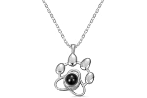 EUJEBEDA Collier Projection Photo Personnalisé,Collier Commémoratif Personnalisé avec Pendentif en Forme de Patte D'animal de Compagnie Cadeaux en Souvenir D'un Chien ou D'un Chat