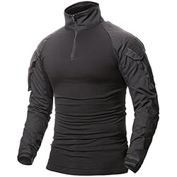 OranDesigne Homme Chemises Combat Militaire Airsoft BDU Shirt Tenue Camouflage Uniforme Tactique Séchage Rapide avec Poches Coudières Manches Longues Chemise Multicam B Noir Medium