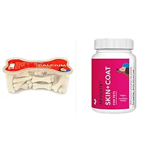 Drools Absolute Calcium Bone Jar, Dog Supplement - 40 Pieces (600gm) and Absolute Skin + Coat Tablet- Dog Supplement, 110 Pcs/400gm