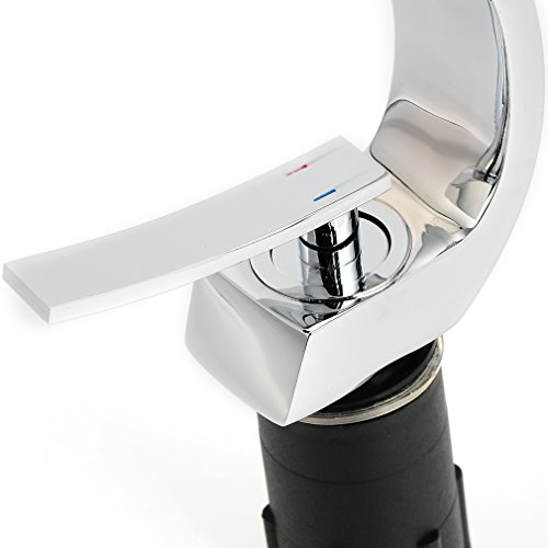 BONADE® Wasserfall Einhebel-Waschtischarmaturen Mischbatterie Wasserhahn Bad Armatur für Badezimmer Waschbecken, 59 Kupfer, Chrom - 6