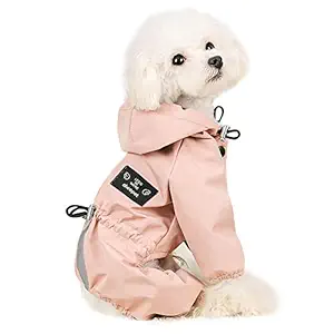 Beirui Waterproof Puppy Dog Raincoats with Hood for Small Dogs - Adjustable Reflective Pet Cat Puppy Dog Rain Jacket with Leash Hole (Pink)