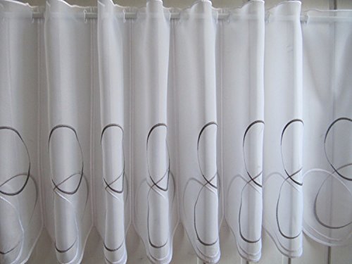 Scheibengardine Weiß Grau Stick H 45 oder 60 cm / Br. ab 1 Meter, Höhe:60 - 3