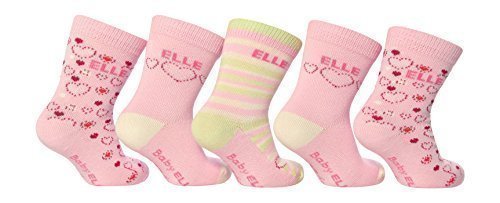 5 Pairs BE11 Baby Elle Girls Pink Hearts Ankle Socks (3-5 (12-24 Months))