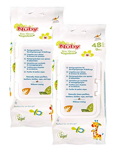 Nûby - Lingettes pour Tétines Et Anneaux de Dentition - 96 Lingettes (2x48) - 0 Mois