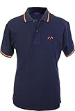 Polo piqué color marino. Bandera de España en cuello y mangas entretejida, NO al final de la pieza