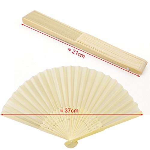 10er Beige HANDFÄCHER TASCHENFÄCHER STOFFFÄCHER mit 10 Organzabeutel Hochzeit Party Gastgeschenk - 2