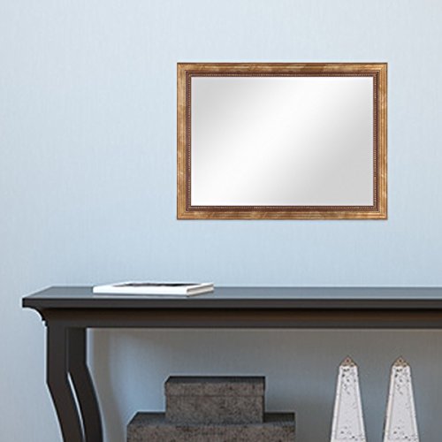 Wand-Spiegel ca. 36×46 cm im Massivholz-Rahmen Barock-Stil Antik Gold / Spiegelfläche 30×40 cm - 2