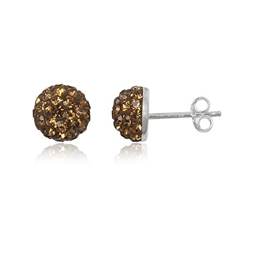 8MM Half Disco Ball Sterling Silver Stud Earrings - BROWN SMOKED TOPAZ. 8-BST