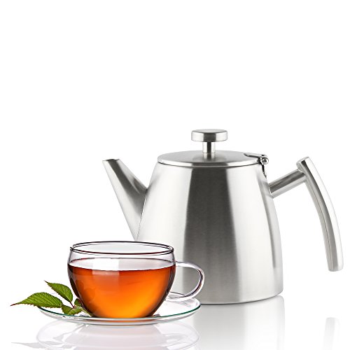 Café Ole Edelstahl, doppelwandige Teekanne mit Scharnierdeckel, Satin, 1.2l/40 oz, Satin Finish - 4