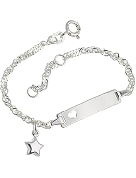 Baby- und Kinder ID Armband Singapur Stern mit ausgestanztem Herz, inkl. Gravur (beidseitig) - massiv 925 Silber...