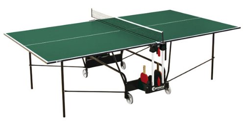 Sponeta - Mesa de ping pong (interior, 274 x 152,5 x 76 cm, plegable, 69 kg, tablero de 19 mm, incluye red y soporte para palas, melamina), color verde