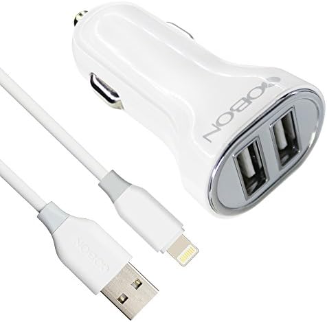 YOBON Car Charger Adapter - 24W Dual USB Car Charger, with 3ft USB Type C Cable for Samsung S8/S7/S6/Edge, Note 8/4, LG, Nexus, HTC and More (White)